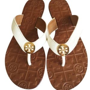 Tory Burch leather white pebbles sandals